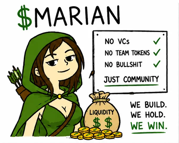 $MARIAN comic — no VCs, no team tokens, no bullshit, just community